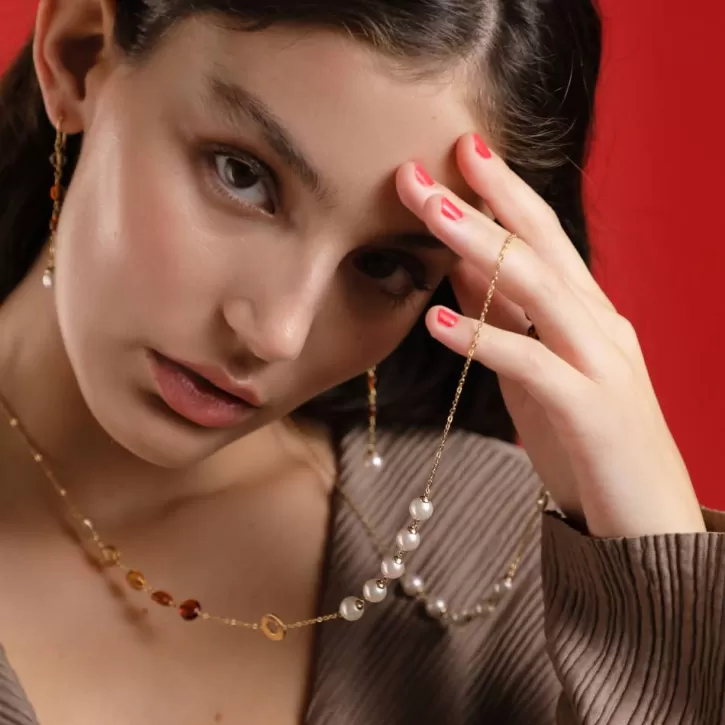 Store Majorica Algaida Golden Long Multiposition Necklace With Amber Murano Glass