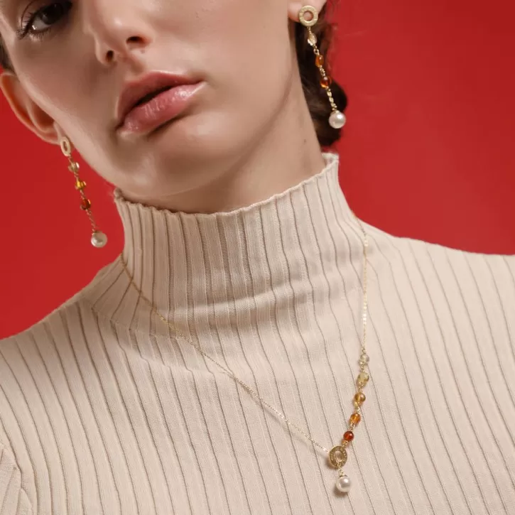 Flash Sale Majorica Algaida Short Necklace Golden With Pearl And Amber Murano Glass