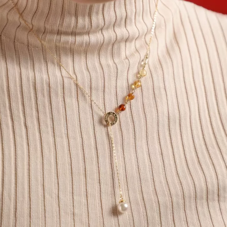 Flash Sale Majorica Algaida Short Necklace Golden With Pearl And Amber Murano Glass