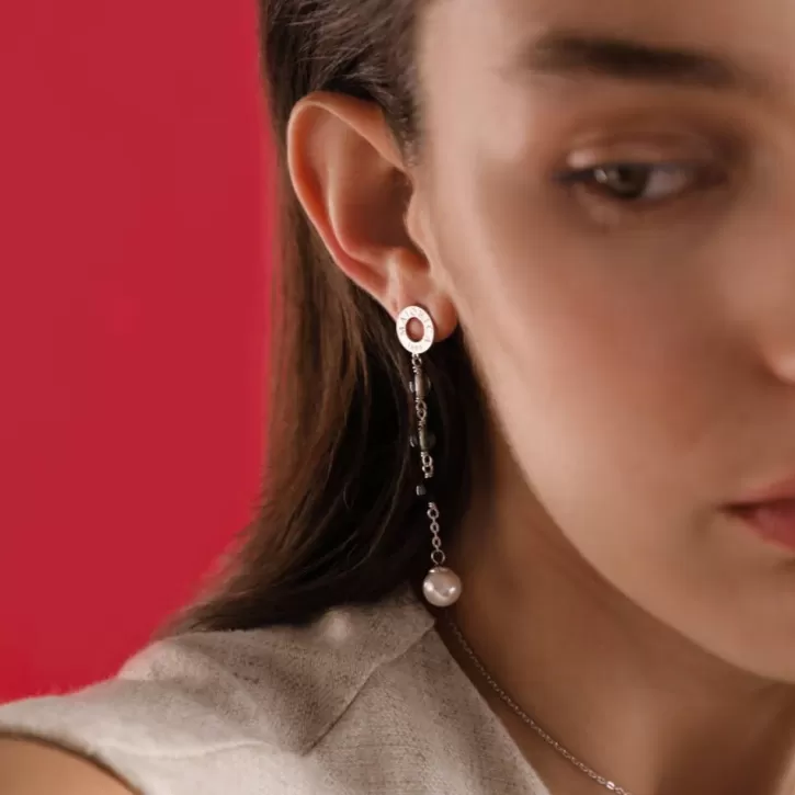 Best Sale Majorica Algaida Silver Long Earrings With Pearl And Black Murano Glass