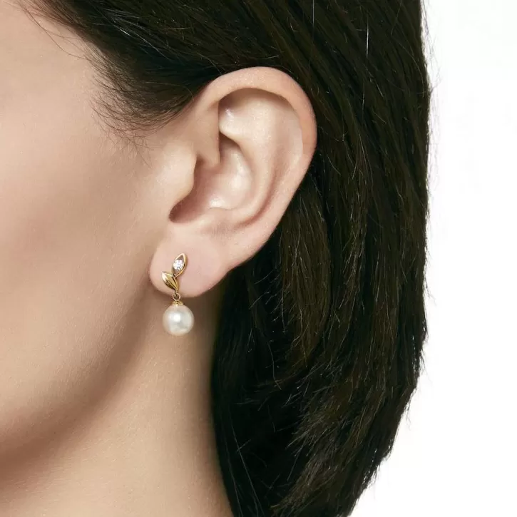 Clearance Majorica Earrings Selene Gold Plated With 8Mm White Pearl And Zircons