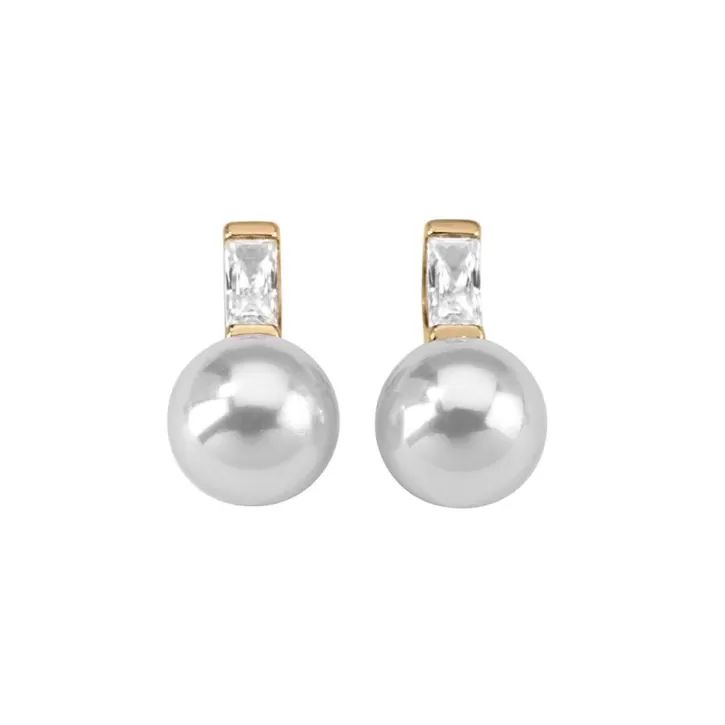 Hot Majorica Earrings Selene Gold Plated With 8Mm White Pearl And Zircons