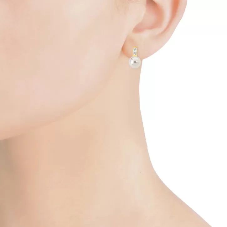 Hot Majorica Earrings Selene Gold Plated With 8Mm White Pearl And Zircons
