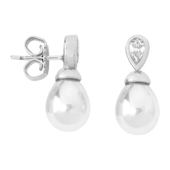 Discount Majorica Earrings Selene Silver With 8Mm Tear White Pearl And Zircons