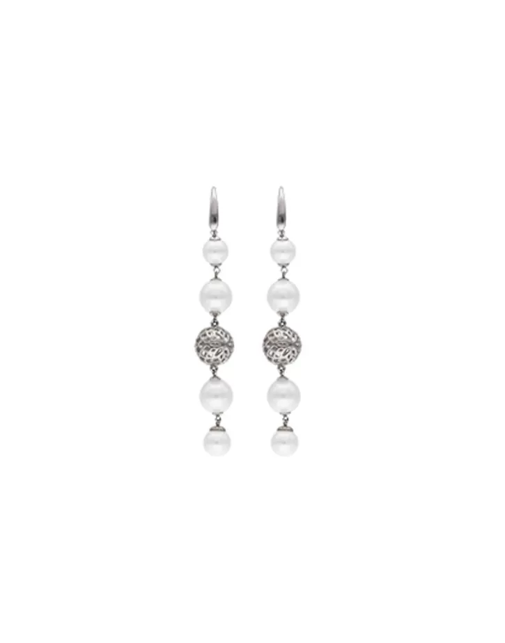 Clearance Majorica Eternal Earrings With Round Pearls And Cutwork Ball In Silver