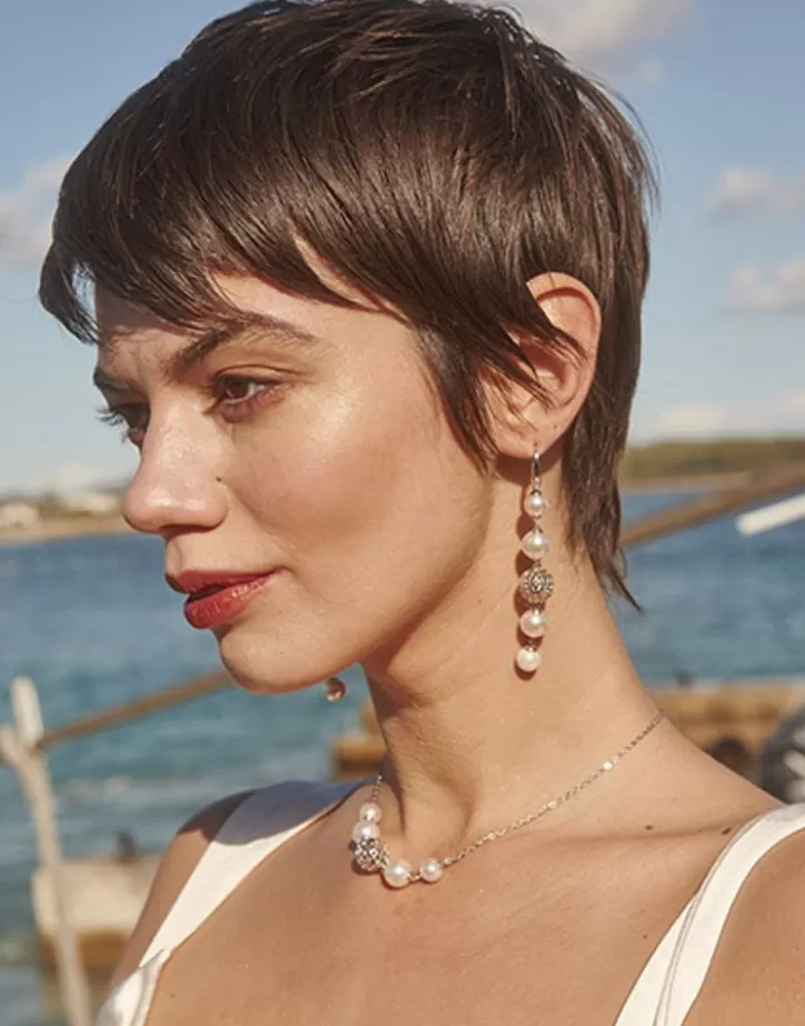 Clearance Majorica Eternal Earrings With Round Pearls And Cutwork Ball In Silver