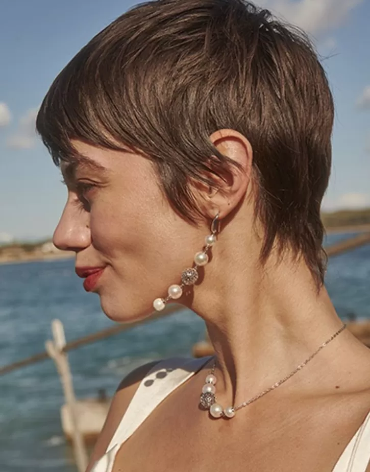Clearance Majorica Eternal Earrings With Round Pearls And Cutwork Ball In Silver