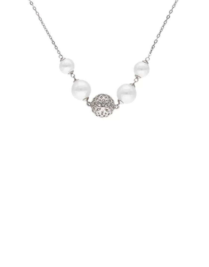 Clearance Majorica Eternal Necklace With Round Pearls And Cutwork Ball In Silver