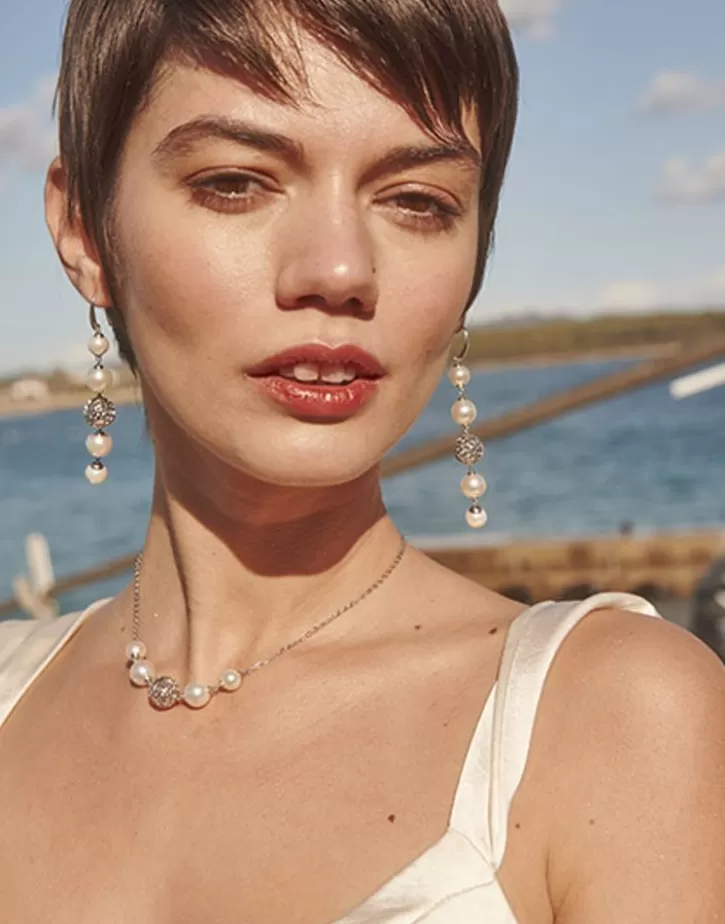 Clearance Majorica Eternal Necklace With Round Pearls And Cutwork Ball In Silver