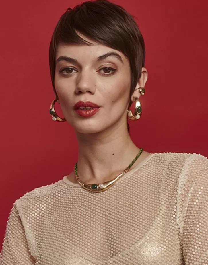 Discount Majorica Gold Feme Big Hoop Earrings With Pearls And Green Agates