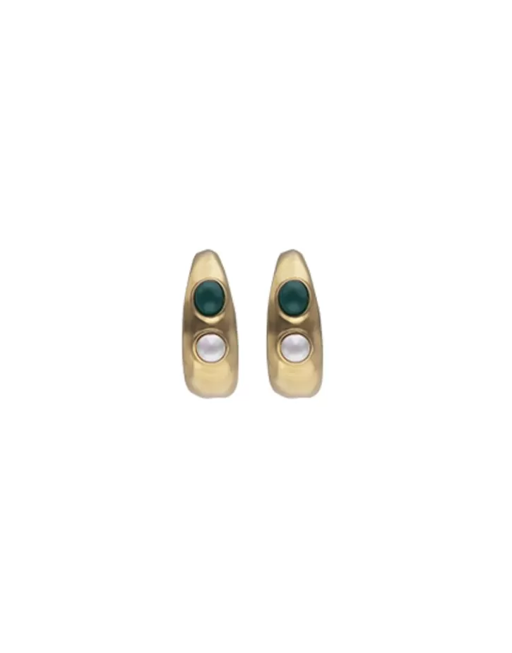Discount Majorica Gold Feme Big Hoop Earrings With Pearls And Green Agates