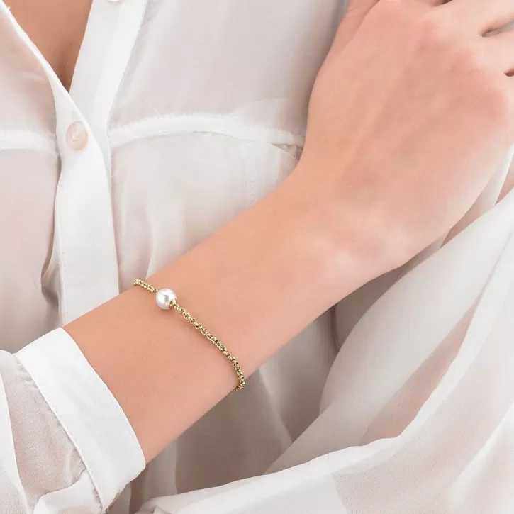 New Majorica Gold Plated Chain Bracelet Nuada In Steel And White Pearl