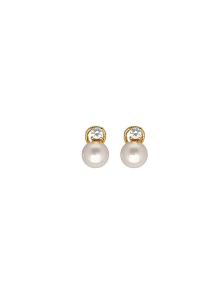 New Majorica Gold Plated Earrings Selene With 10Mm White Pearl And Zircons