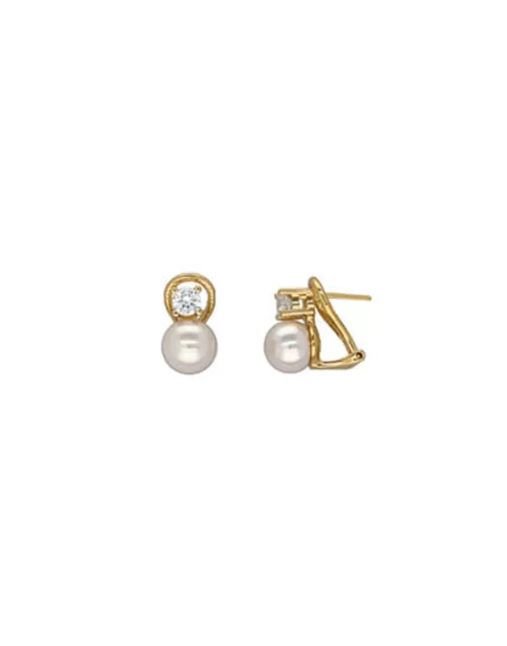 Best Sale Majorica Gold Plated Earrings Selene With 8Mm White Pearl And Zircons