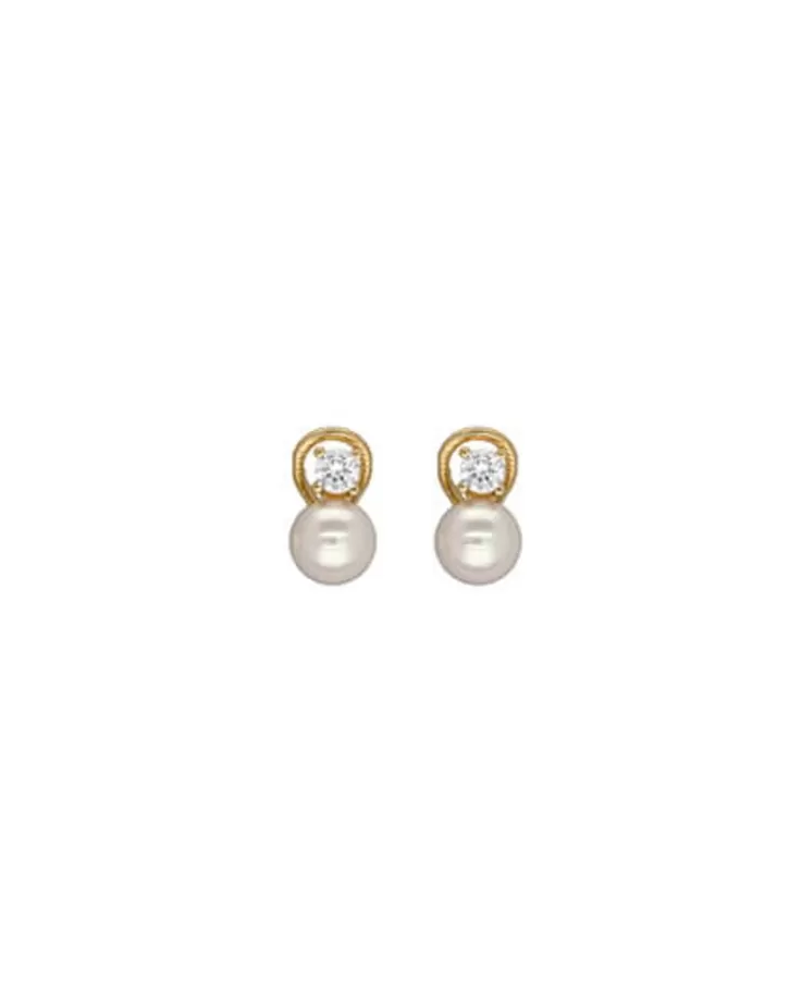 Best Sale Majorica Gold Plated Earrings Selene With 8Mm White Pearl And Zircons