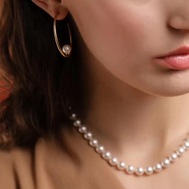 Store Majorica Gold Plated Necklace Lyra With 8Mm White Pearl 40Cm Tab Lock