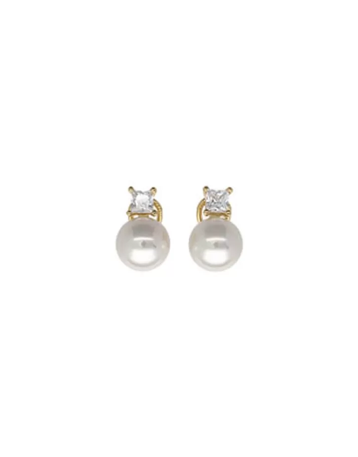 Fashion Majorica Golden Silver Earrings Selene With 12Mm White Pearl And Zircons