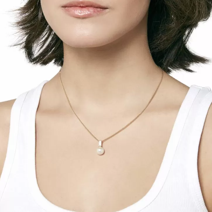 Cheap Majorica Golden Silver Pendant Selene With 10Mm White Pearl And Zircons