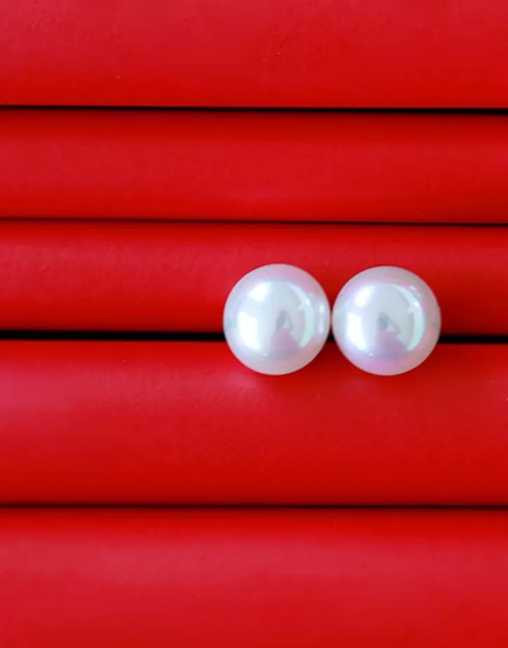 Flash Sale Majorica Gold-Plated Silver Earrings Nuada With 10Mm White Pearl Flattened Round