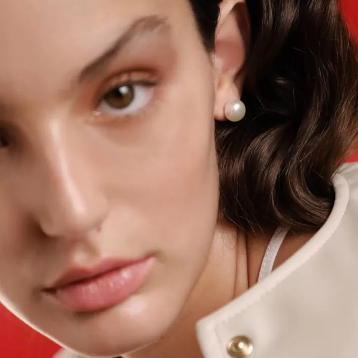Flash Sale Majorica Gold-Plated Silver Earrings Nuada With 10Mm White Pearl Flattened Round