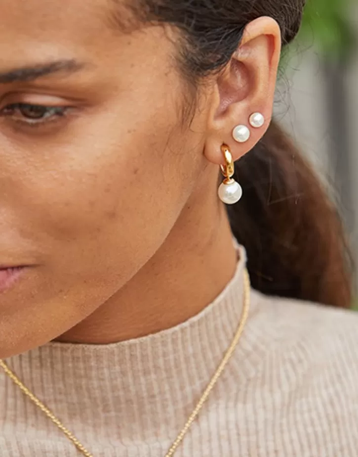 New Majorica Hoop Earrings Chara Gold Plated With White Pearl