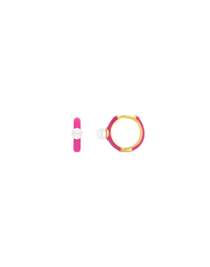 New Majorica Mini 4 Mm Color Pop Pearl Magenta Hoop Earrings