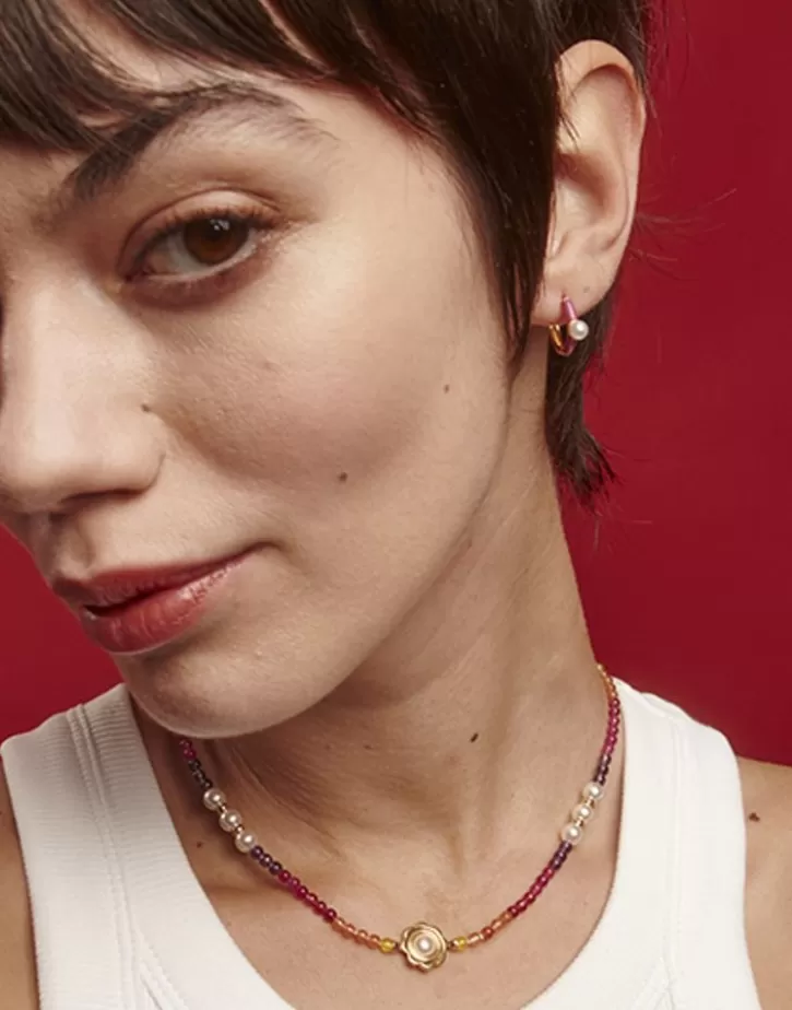 New Majorica Mini 4 Mm Color Pop Pearl Magenta Hoop Earrings