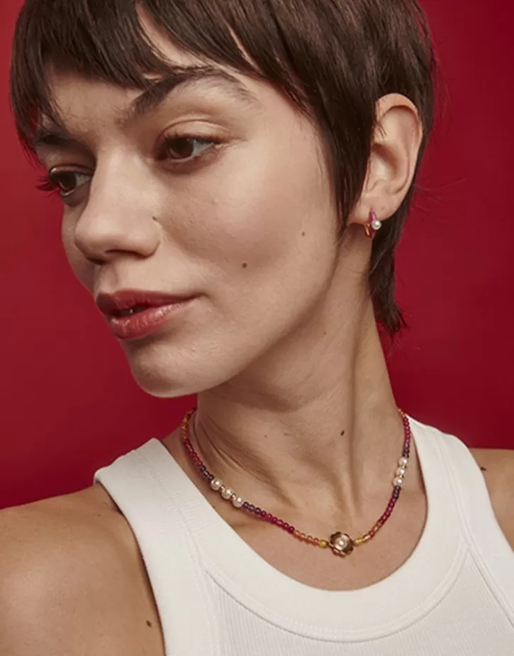 New Majorica Mini 4 Mm Color Pop Pearl Magenta Hoop Earrings