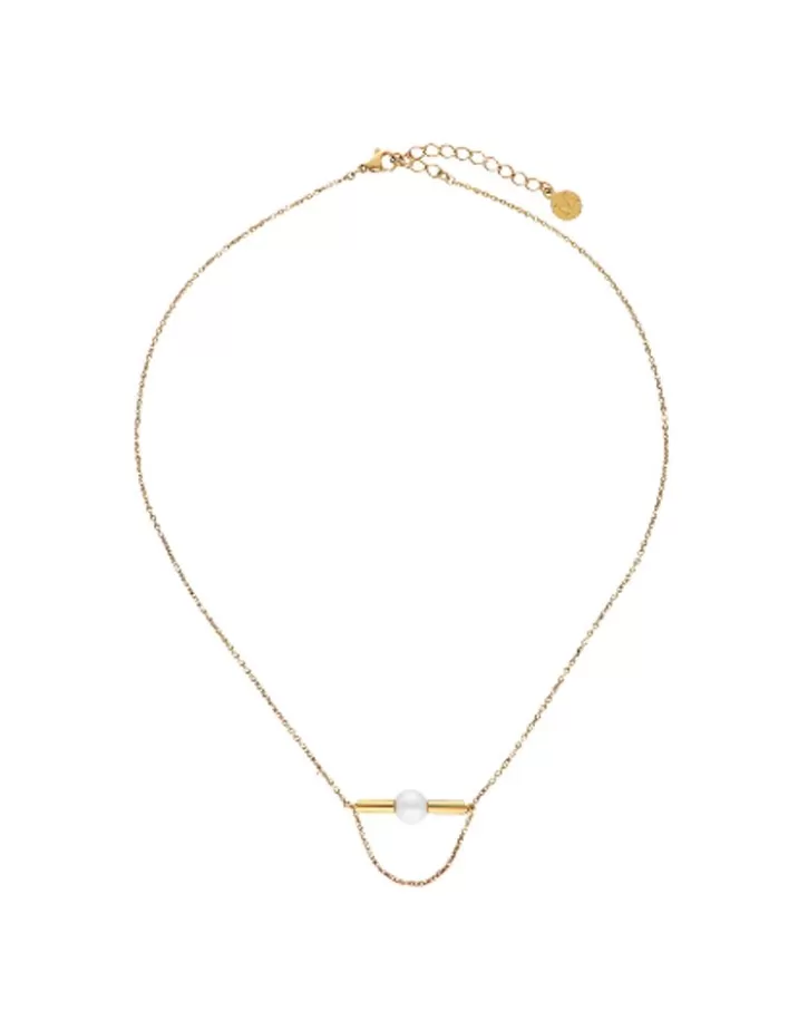 Fashion Majorica Minimalist Lagom Necklace In Steel And White Pearl