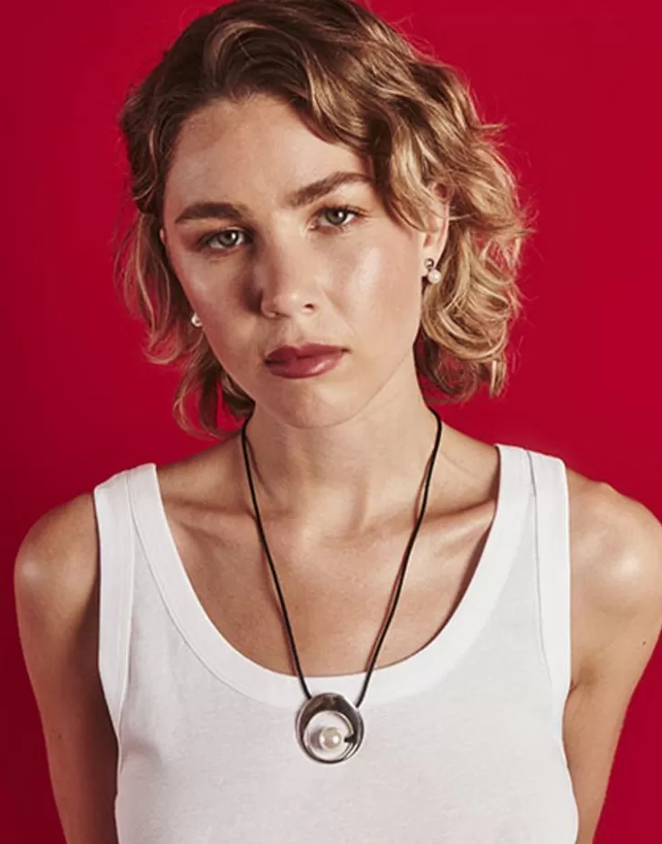 New Majorica Petra Cord Necklace In Steel And Black Silk