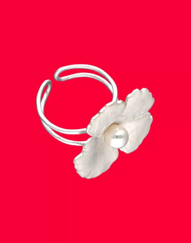 Discount Majorica Santorini Bianco Bridal Ring With Large Nacre Flower And Round Pearl
