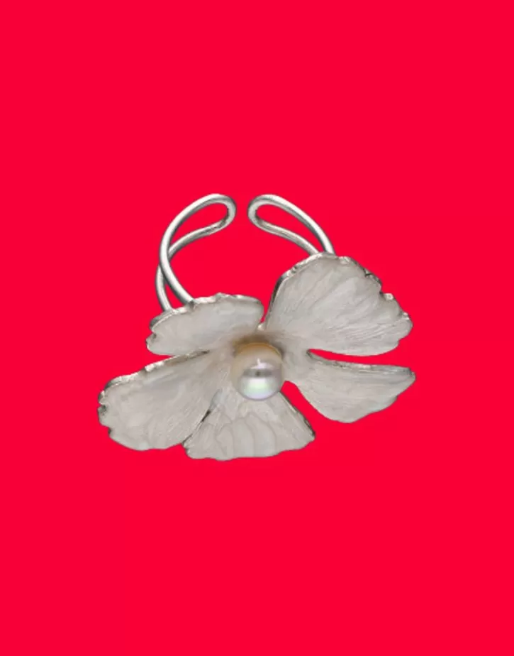 Discount Majorica Santorini Bianco Bridal Ring With Small Nacre Flower And Round Pearl