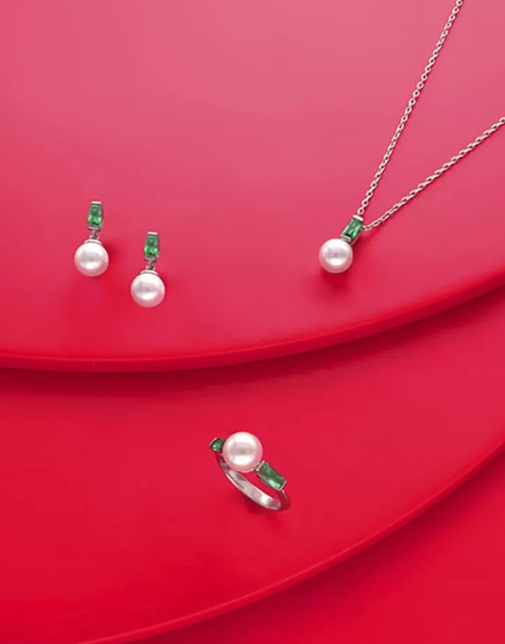 Cheap Majorica Selene You&Me Silver Earrings With Pearl And Emerald Green Zirconia