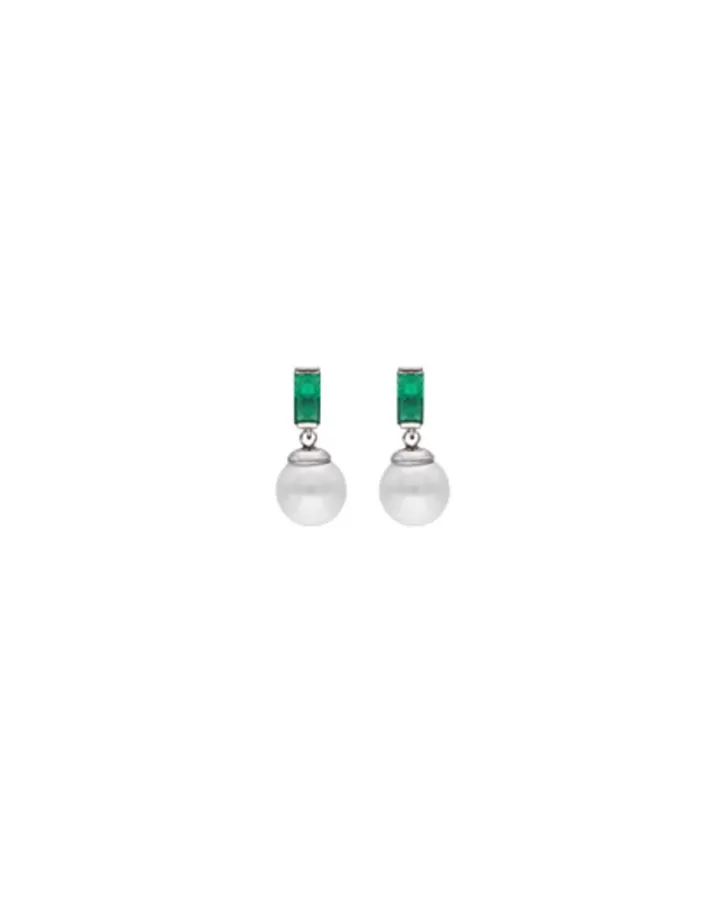 Cheap Majorica Selene You&Me Silver Earrings With Pearl And Emerald Green Zirconia