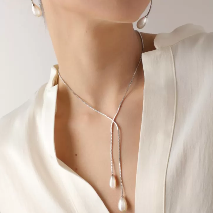 Cheap Majorica Short Elixa Silver Necklace With White Pear Drop Pearl