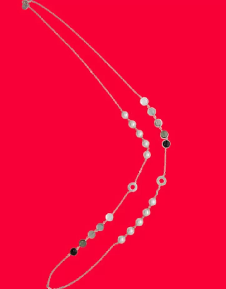 New Majorica Silver Algaida Long Multiposition Necklace With Black Murano Glass