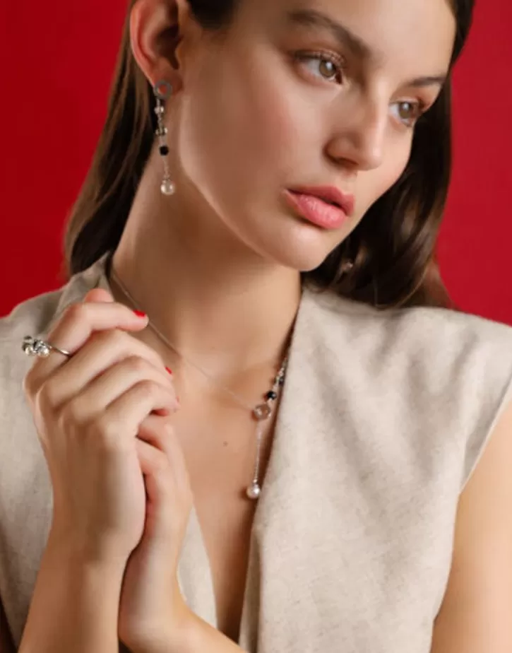 Discount Majorica Silver Algaida Short Necklace With Pearl And Black Murano Glass