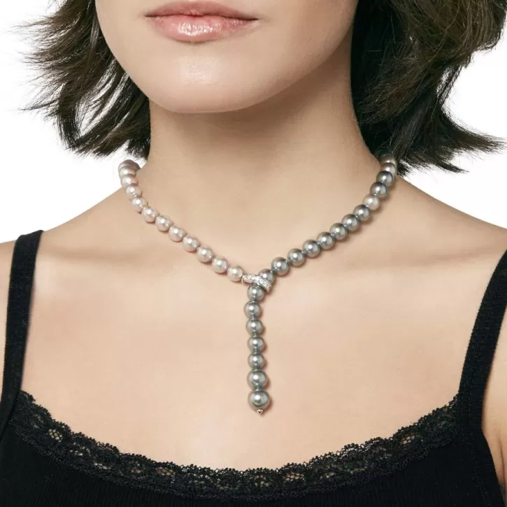 Hot Majorica Silver Necklace Lyra With 8Mm Gray And Nuage Pearls 50Cm